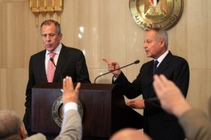 Russian Foreign Minister Sergey Lavrov (L) and his Egyptian counterpart Ahmed Aboul Gheit 